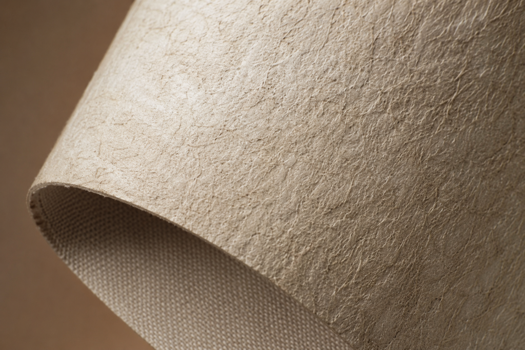Macro texture of mycelium-based bio leather used in bio leather handbags for women